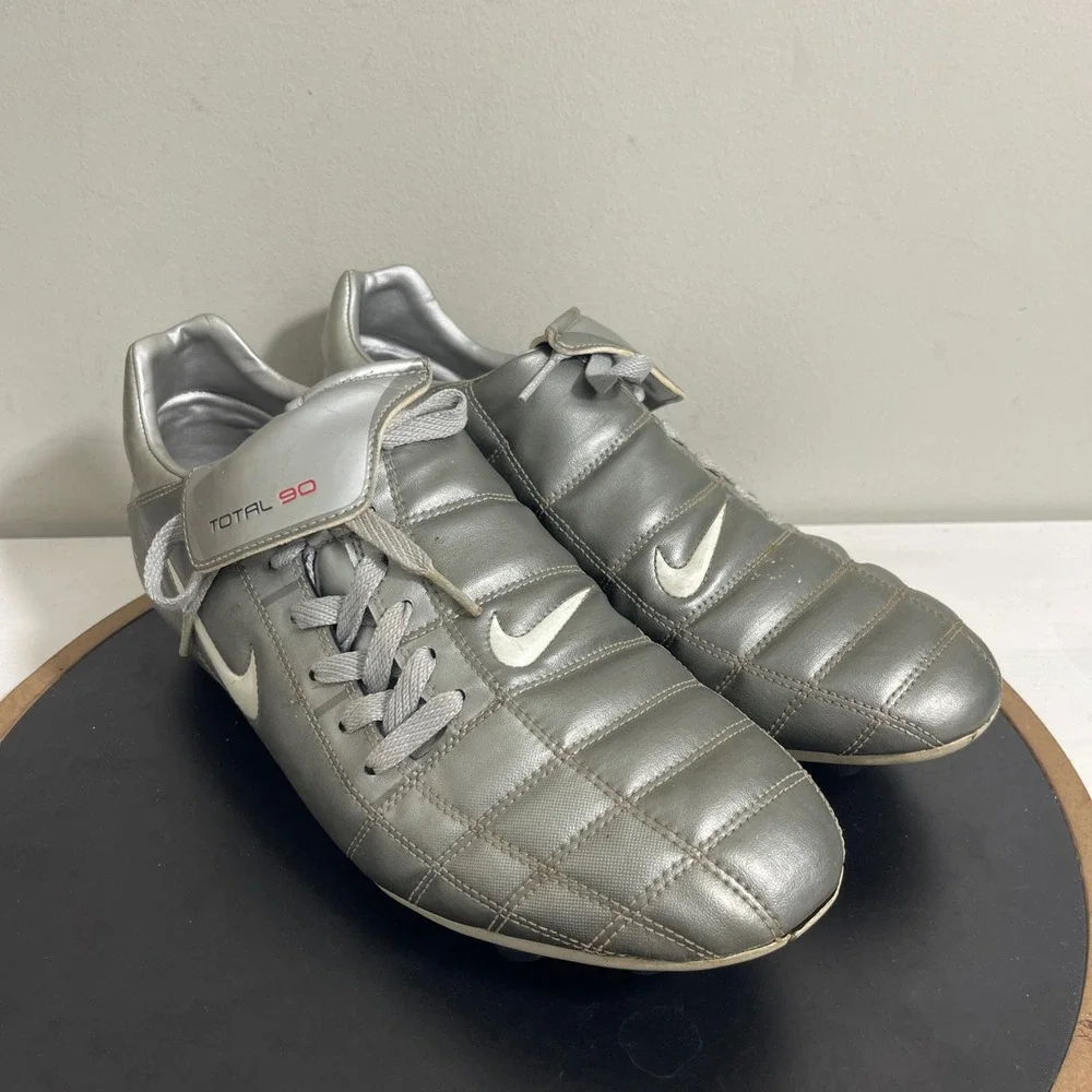 Nike Total 90 III FG Soccer Cleats US 13 Silver White Red Accents Football Shoes